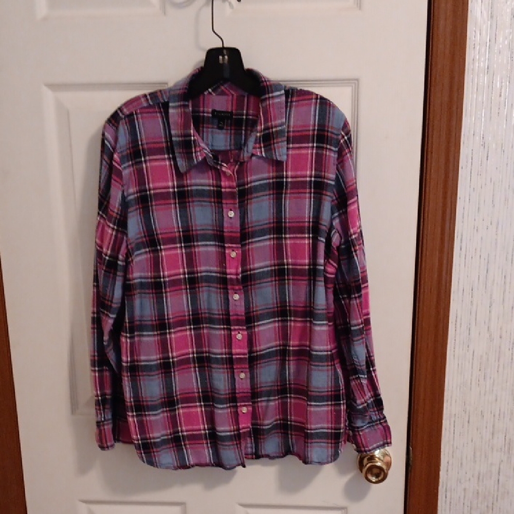 Talbots Pink and Blue Plaid Casual Shirt With A Tiny Sparkle .